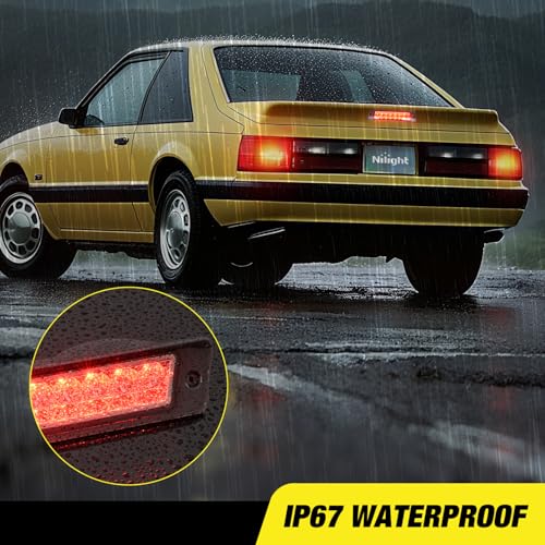 Image of Nilight Third Brake Light Tail High Mount 3rd Stop Lights Smoked Lens Compatible with Ford Mustang LX Hatchback 1987 1988 1989 1990 1991 1992 1993 with Spoiler Version Pickup Truck Rear Center Cab