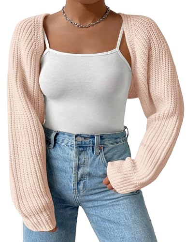 Image of Plus Size Women's Long Sleeve Open Front Crop Cardigan Drop Shoulder Shrug Oversized Ribbed Knit Bolero Sweater