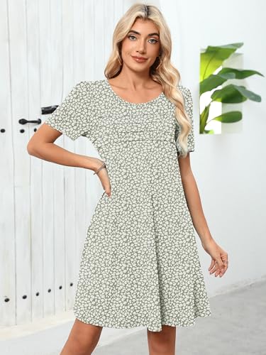Image of Heymoments Women's Short Sleeve Crewneck Sundress Summer Casual A-Line Beach Dress with Pockets S-2XL