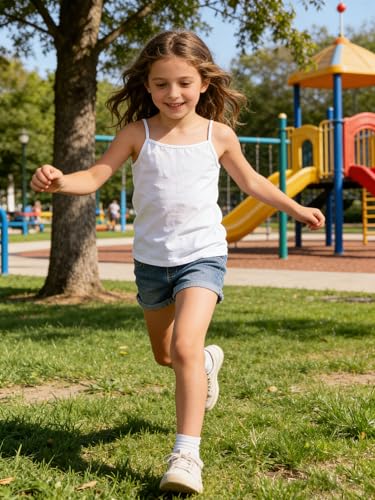 Image of Girls Undershirts Camisole Tank Tops for Kids with Adjustable Straps Cotton Dance Cami for Teen 5-12 Years