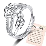Bague anti-anxiété réglable en argent sterling 925 pour femme et homme - Avec perles rotatives empilables - Pour ma fille, Argent, Cristal