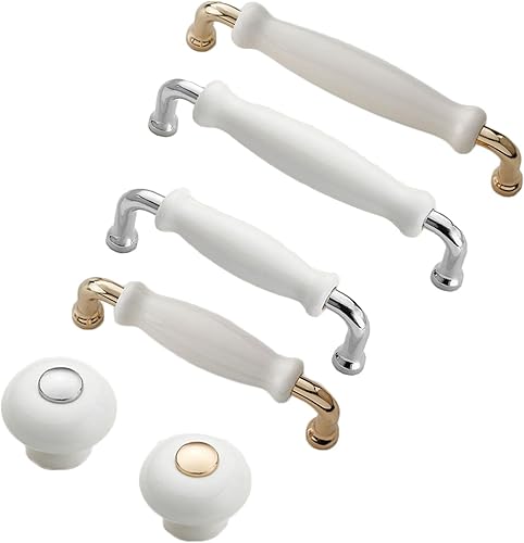 Miniatura 2 de Paquete de 5 manijas de gabinete de aleación de zinc, orificios centrales de 5 pulgadas (5.039 in) de cerámica blanca, tiradores de cajones para