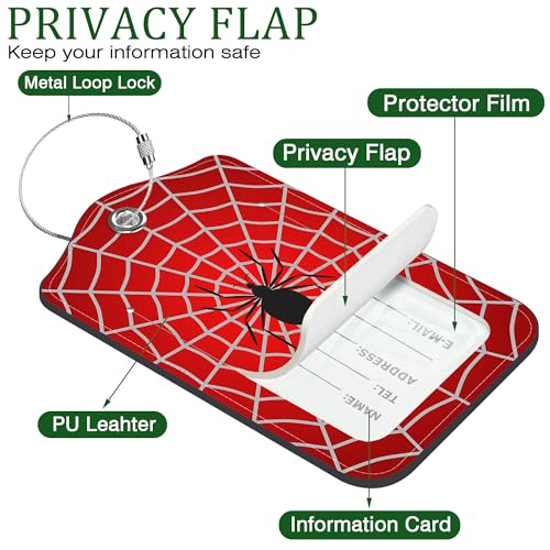 2 PCS Leather Luggage Tags for Suitcase Spider and Spider Web Travel Luggage Tag with Privacy Flap Name ID Label and Metal Loop for Travel Bag Suitcase3