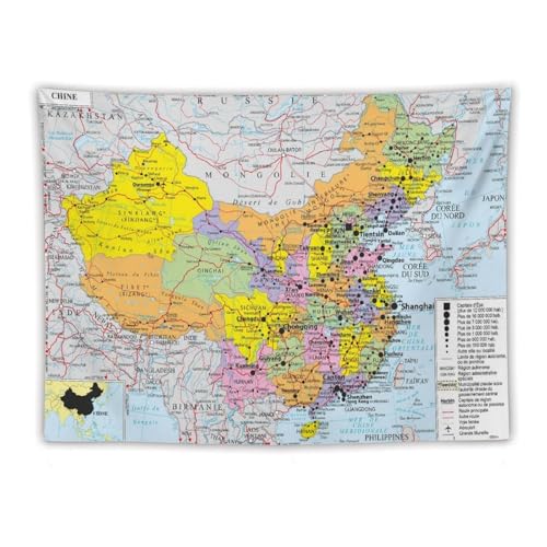 Affiches de carte du monde de la Chine - Tapisserie - Décoration d'intérieur - Décoration murale - Décoration pour chambre à coucher - 152,4 x 203,2 cm
