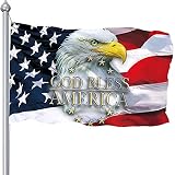 God Bless America Flag 3x5 Ft, Unique American Eagle Flag With Brass Grommets, Rustic Bald Eagle Wit