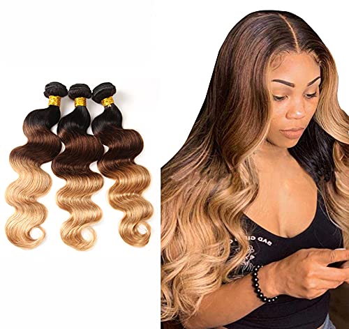 Ombre Bundles 1b427 100% Unprocessed Brazilian Virgin Human Hair Body Wave 3 Tone Ombre Human Hair Bundles Double Weft 16 18 20 Inch
