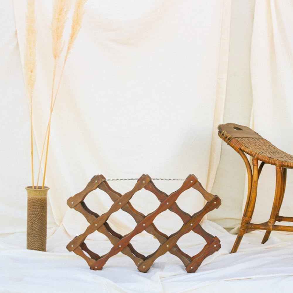 Soporte para Botellas de Madera Plegable Vintage, 25 x 16 x 6 Pulgadas