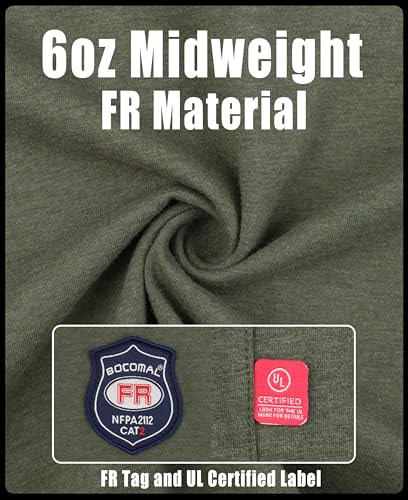 Image of BOCOMAL FR Hooded T Shirts Utility Pocket Fire Resistant Summer Hoodie CAT2 | 6oz Midweight Flame Retardant Cotton Hoodies,Kangaroo /Button Pocket,NFPA2112,Rib-Knit Cuffs,FRC Welding Arc Rated Work Shirt