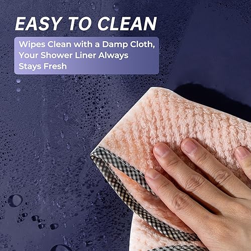 Image of AmazerBath Navy Blue Shower Curtain, Thick PEVA, Heavy Duty Waterproof 72x72 with 3 Weighted Stones and 12 Grommets