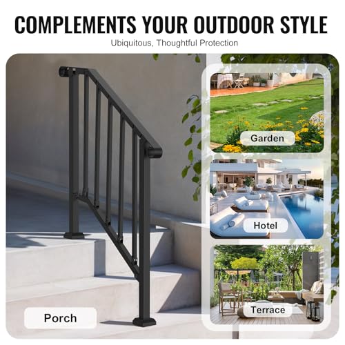 VEVOR Handrails for Outdoor Steps, 2 Step Stair Hand Rail Kit, Transitional Carbon Steel Railings with Installation Kit, Stair Rails for Seniors, Concrete Steps & Porch & Deck, Black Retro Arch by VEVOR - Used condition - Image 6