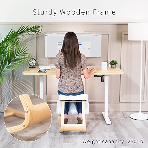 Vivo Wooden Rocking Kneeling Chair, Ergonomic Rocker Stool For Home And Office, Angled Posture Seat, Light Wood Frame & White Cushions, Chair-K04Rw #TOP5