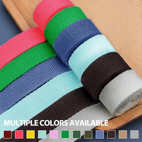 Image of 12 Rolls Cotton Webbing 1 inch 1.5 inch 2 inch Webbing Tote Strap Canvas Straps for Bags, 10 25 50 3.3 Yards Cotton Polyester Webbing