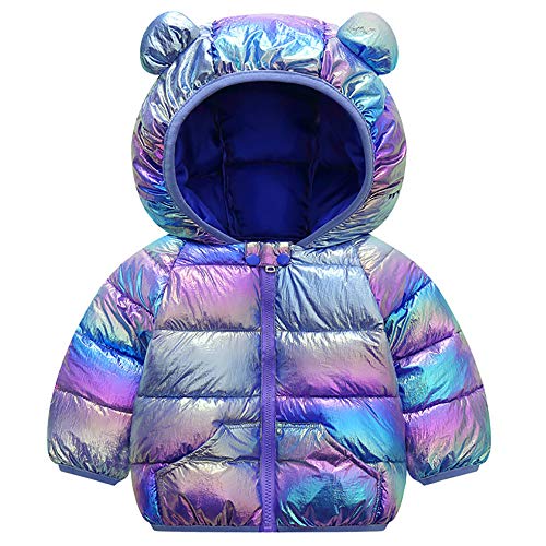 Winter Down Coats for Kids Sparkles Colorful Baby Boys Girls Light Weight Puffer Padded Jacket Bear Hoods Infant Outerwear