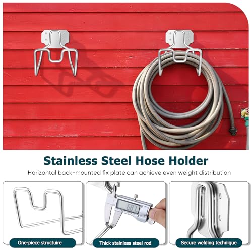 Image of HaSteeL 18 /0 Stainless Steel Wall Mount Garden Hose Holder for Outside, 2PC | Metal Water Hose Hanger For Backyard Garage Storage, Resistant to Rust & Corrosiojn, Hose Nozzle Groove, Heavy Duty