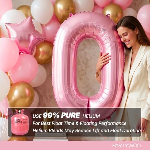 Image of PartyWoo Baby Pink Number 0 Balloon 40 Inch 25pcs Pink Foil Star White Gold