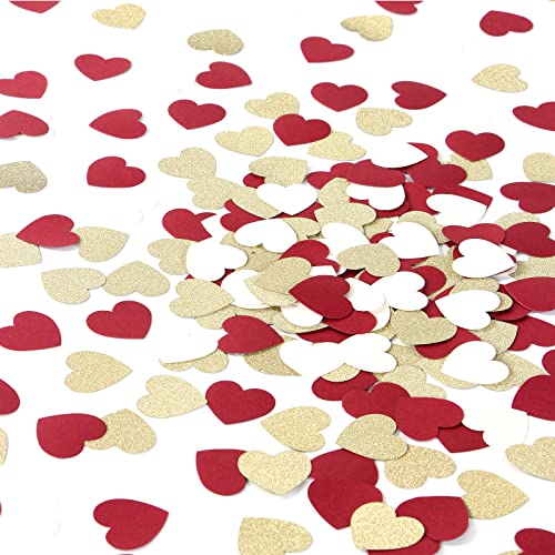 Champagne White-Gold Burgundy Heart Confetti - 300Pcs Party Decorations Glitter Dining Table Centerpiece Bachelorette Engagement Women Girl Birthday Bridal Baby Shower Valentines Day Decor Panduola #TOP9