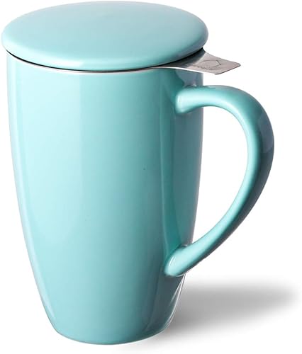 Miniatura 53 de Sweejar Taza de té de porcelana con infusor y tapa, tetera con filtro, máquina de té para hojas sueltas, 16 onzas líquidas para té, café, leche