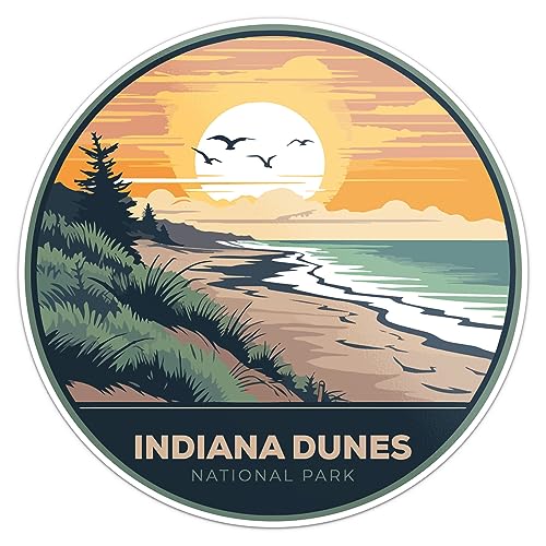 Image of Indiana Dunes National Park Sticker - Waterproof Vinyl Decal for Car Bumper, Laptop, Luggage, Water Bottle, Wall, and Window, Size - 3'' X 3''