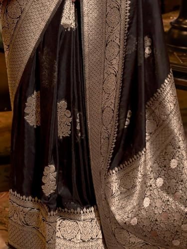 Image of SWORNOF Women's Woven Khadi Georgette Silk Saree With Unstitched Blouse Piece