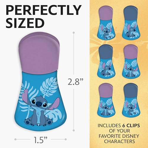 Image of Disney Stitch Magnetic Chip Clips, Set of 6 | Airtight food storage bag clips for snack, cereal, and coffee bags, great for pantry and fridge, magnet displays kids artwork
