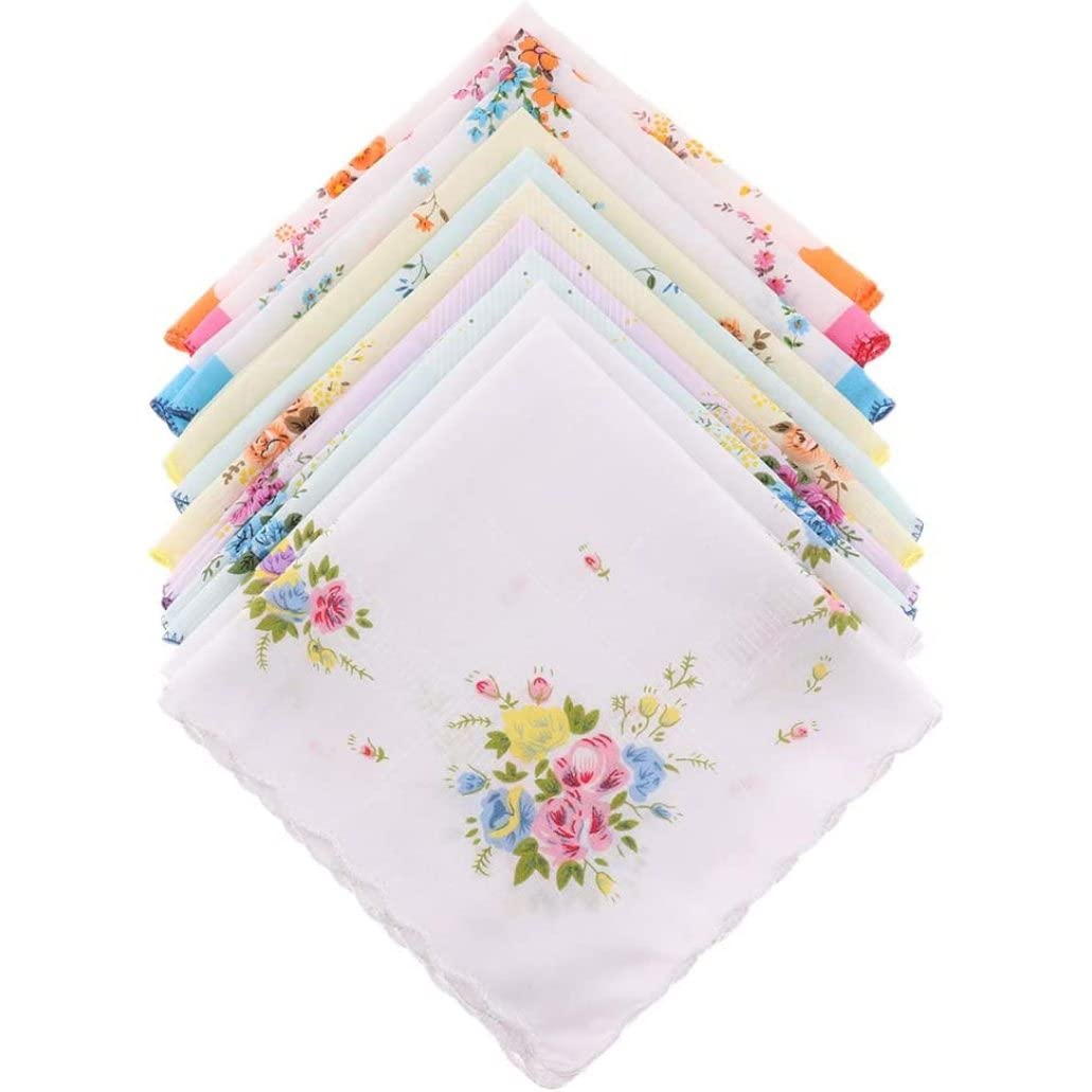 Smeleyou Women's Random Color Handkerchiefs, Handkerchiefs Cotton Handkerchief 10Pcs Vintage Floral Print Cotton Handkerchief Hanky Bulk Set