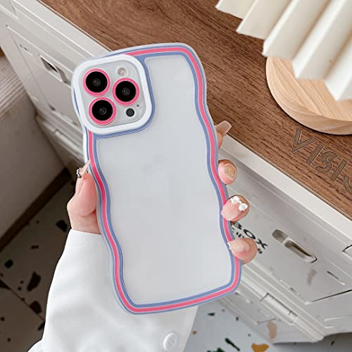 Qokey For Iphone 13 Pro Max Case(2021 6.7),Clear Case With Cute Colorful Wavy Border,Bumper Shockproof Transparent Full-Body Protection Soft Tpu Phone Cover For Girl Women (Colorful Red Blue) #TOP2