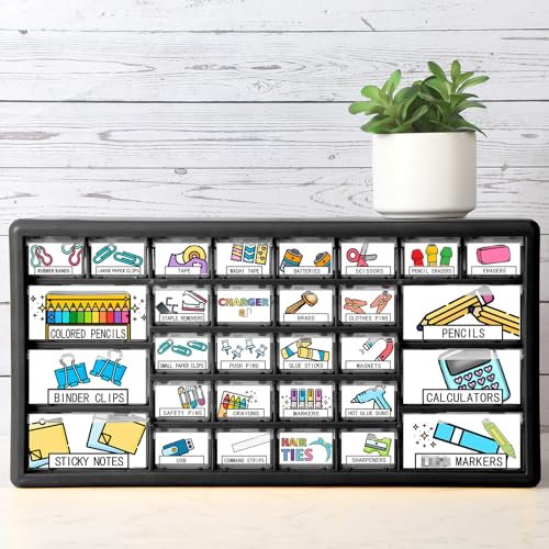 Frienda 84 Pcs 4 Sheet Toolbox Labels for Teacher Classroom Tool Box Storage Stickers Teacher Drawer Tag Colorful Classroom Decor for Back to School Organization(Pastel)