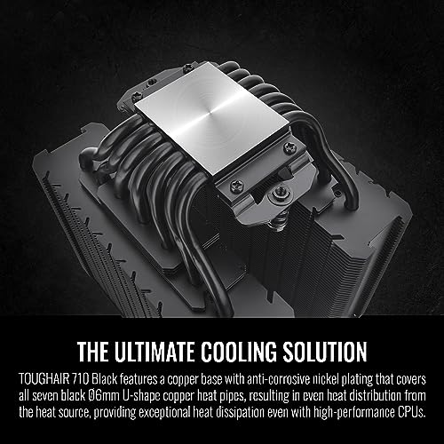 Image of Thermaltake TOUGHAIR 710 Black Edition 250W TDP CPU Cooler, Intel LGA 1851 /1700 /1200, AMD AM5 /AM4, Dual-Tower Dual Fan Design, Copper Base with 7 Heat Pipes, CL-P117-CA14BL-A