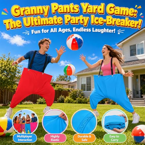 Image of Upgraded Big Pants Ball Catch Game, Granny Pants Yard Game with Suspenders | 2 Pack Granny Pants 20 Bouncy Balls 2 Pumps , Giant Outdoor Party Tossing Games -for Family Party, Field Days, Camping
