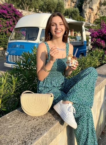 Image of Dokotoo Women's Casual Loose Overalls Jumpsuits One Piece Sleeveless Printed Wide Leg Long Pant Rompers With Pockets