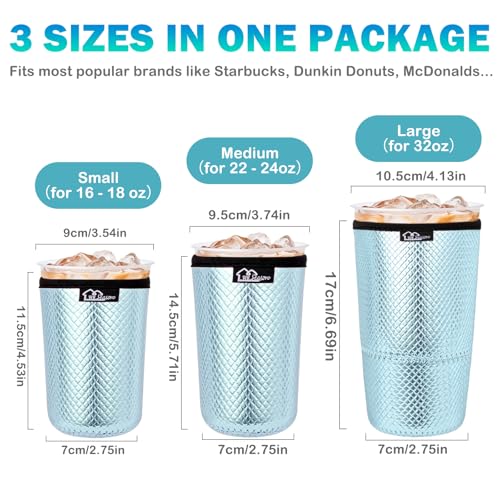 Image of WKIEASON Reusable Iced Coffee Sleeves 16-32OZ PU Leather Neoprene Coffee Cup Sleeves Insulator Cover for Cold Drinks Beverages, Starbucks, McDonalds, Dunkin Donuts and More(Blue Set)