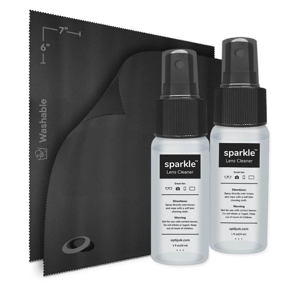 Sparkle - Kit de spray limpiador de lentes antirreflectante | (2 botellas limpiadoras de gafas de 1 onza + (2 unidades) paño de microfibra para gafas, gafas de sol, lentes, pantallas y kit de