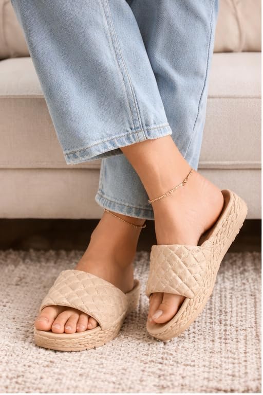 Image of Women's Anti-Skid Comfort Slippers | Soft Cushioned Eva Footbed Lightweight Slides for Summer | Girls Platfoam Slip-On Footwear for Home Indoor & Outdoor Use Flip Flop