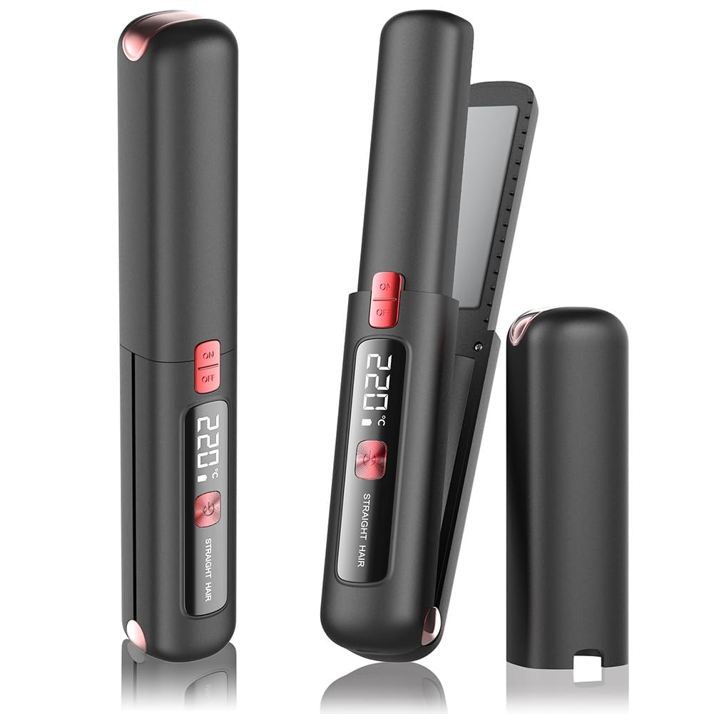 Cordless Hair Straightener and Curler 2 in 1 Mini Lightweight and Small USB Rechargeable with 4500mAh Battery 10s Fast Heating Portable Ceramic Flat
