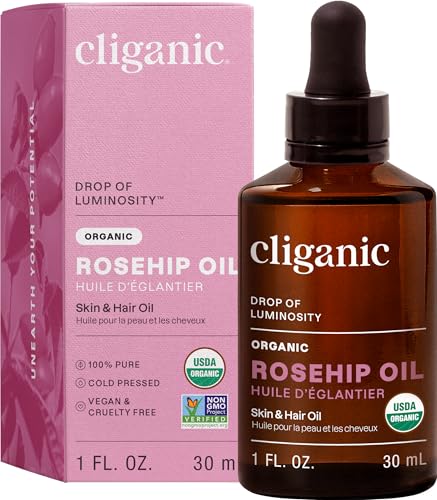 Cliganic Organic Rosehip Seed Oil for Face, 100% Pure | Natural Cold Pressed Unrefined Non-GMO |...