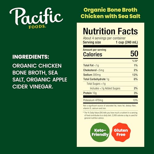 Image of Pacific Foods Organic Chicken Bone Broth with Sea Salt, 32 Fl Oz (Pack of 12)
