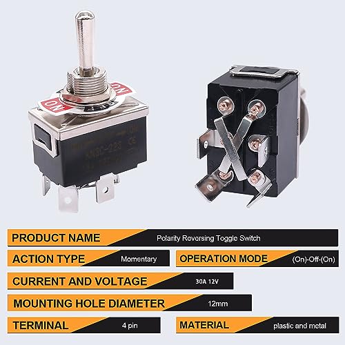 mankk 4 Pin Reverse Polarity Momentary 12V DPDT (On)-Off-(On) Motor Control RV Jack Waterproof Switch 30A DC Rocker Toggle Switch with Waterproof Cap and Jumper Wires KN3C-223-MX - Thumbnail 3