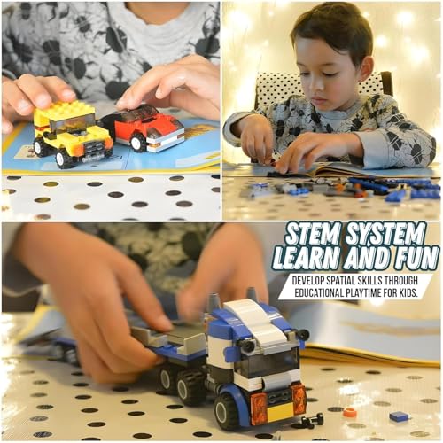 Image of Sky Tech Architect 3 in 1 Jeep, Car & Truck Vehicle Toys | Transporter Building Brick Block for Kids | Stem Educational Learning Die Toys for Kids | Creative Construction Toy (264 Pcs)
