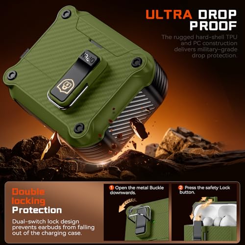 Image of Inesore for AirPods Pro 3 Case with Secure Lock (Dark Green) | Phone Stand Design,Compatible with MagSafe,Automatic Snap Switch Secure Cover Carbon Fiber Texture with Cleaner Kit