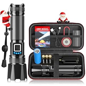 Taschenlampe LED Aufladbar 1000000 Lumens, XHP70.2 Extrem Hell Hohe Helligkeit Zoombar Taschenlampen Starke mit 5 Lichtmodi, IP67 Wasserdichte Flashlight Torch für Camping, Wandern, Outdoor, Notfäll