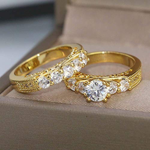 Bridal Sets Yellow Gold Plated Womens Wedding Ring Sets Round Cz Engagement Ring Sets Promise Ring3
