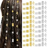 80 Stück Haarschmuck Gold Silber für Zöpfe, Dreadlocks Schmuck, Haarringe, Haarperlen, Haarspiralen - Festival Haarschmuck Haar Accessoire für Männer, Frauen, Mädchen und Jungen