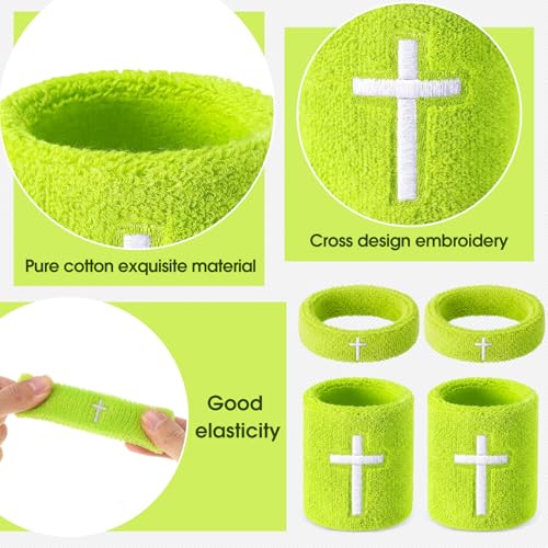 Image of Soulchen 4 pcs Cross Bicep Bands Wrist Bands Christian Arm Sweat Wristbands Absorbent Armband for Men Women Football Baseball Players Sports Activities Supplies