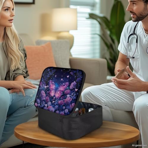 Image of Gomyblomy Roses Butterfly First Aid Kit Bag Empty First Aid Storage Bag for Home Car Travel Medical Supplies Organizer Bags Medium Medicine Bags Pouch for Camping Emergency Kit