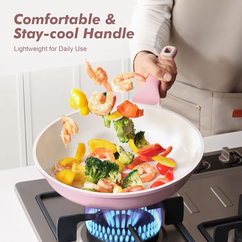 Image of SENSARTE Nonstick Ceramic Frying Pan 8-Inch, Healthy Non Toxic Skillet, Induction Compatible Omelet Pan with Heat Resistant Handle, PFAS-Free, Pink