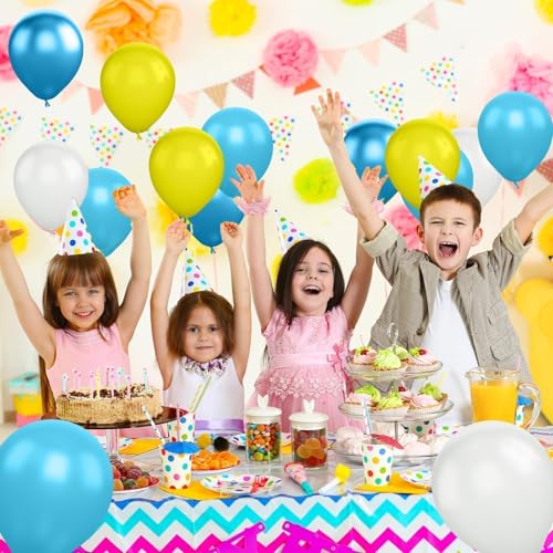 Image of Yellow Blue Clear Balloon, 60 Pcs 12 Inches Metallic Blue Balloons for Underwater Theme Party Decorations Birthday Balloons Baby Shower Engagement Party Supplies