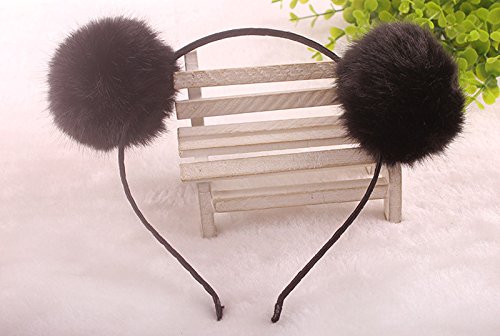 Headband Bear Ears Fluffy Furry Soft Ball Pom Pom Halloween Christmas Party Birthday Headwear Costume Adults (B Set) #TOP5