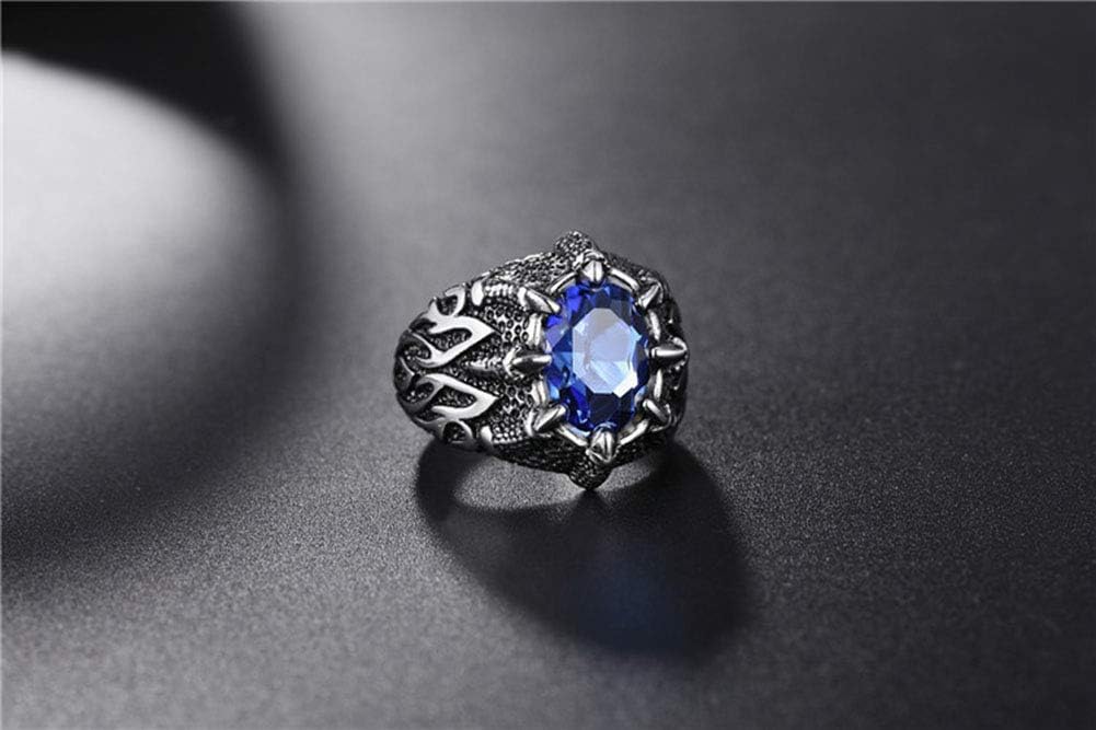 HIJONES Mens Stainless Steel Vintage Gothic Biker Black Plated Dragon Claw Big Stone Rings Inlay - Image 2