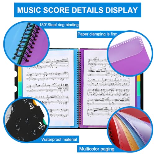 Notenmappe für Notenblätter beim,Notenheft a4,Präsentationsmappe a4,chormappe,notenmappe für notenblätter, Kunststoff Konzert Chorfolder Music Note,60 Taschen Clef (Schwarz Upgraded)