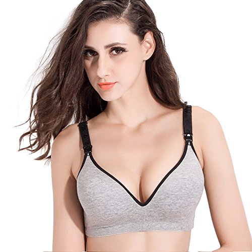 Topwhere® Femme Coton Souple Soutien-Gorge de Maternité Allaitement Armatures (100B (38B), Gray) Cover